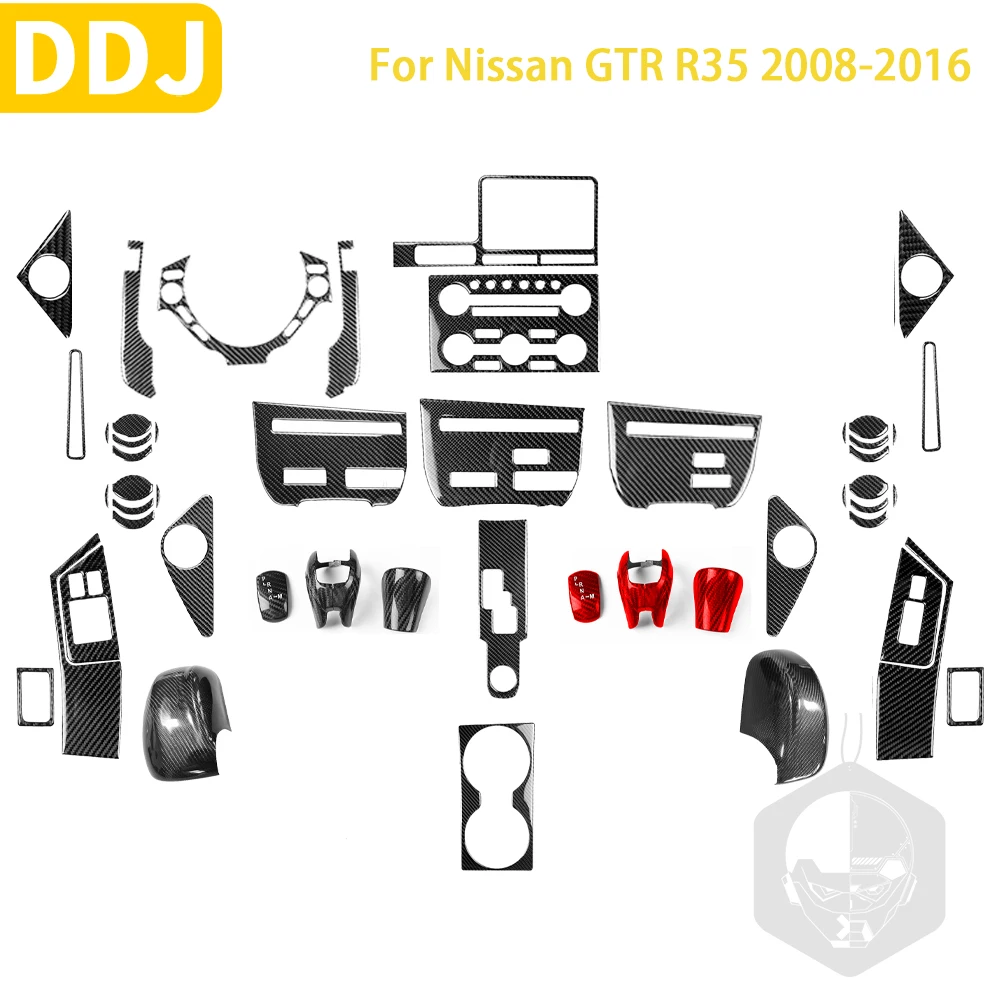Аксессуары для Nissan GTR R35 2008-2016, Стикеры для салона автомобиля из углеродного волокна, рулевое колесо, переключение передач CD, отделка, стикер, украшение
