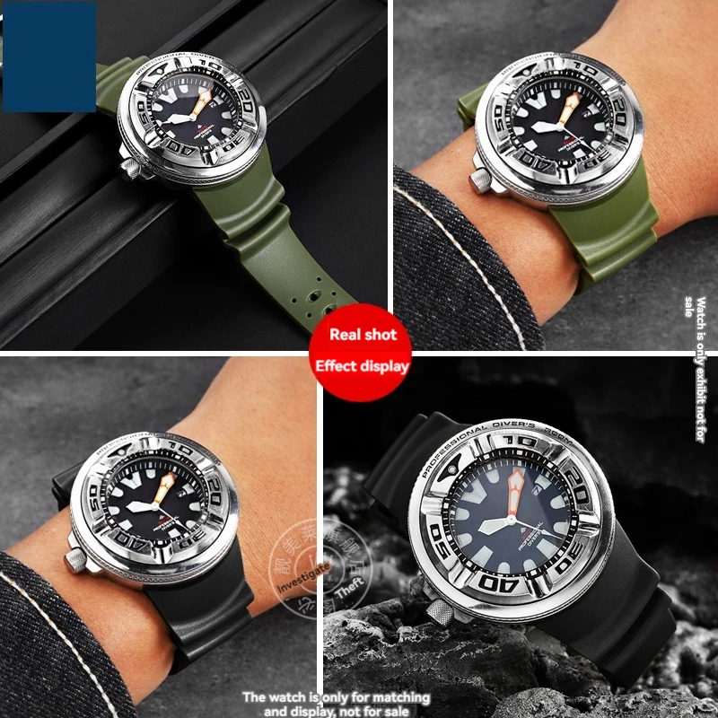 Фото Новый резиновый ремешок для часов подходит для Citizen BJ8050 BJ8057 маленький/маленький монстр модифицированный зеленый черный силиконовый ремешок водонепроницаемый мужской №4