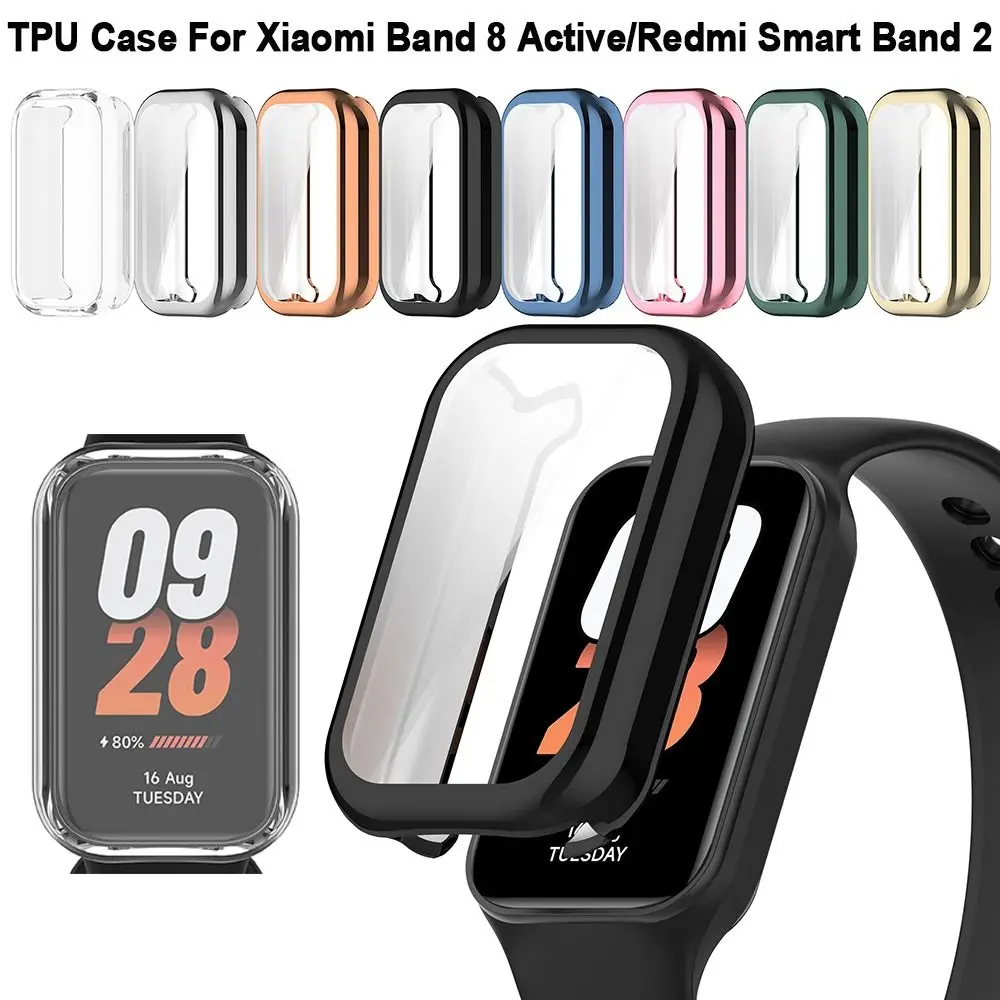 Чехол для Xiaomi Band 8 Active Redmi Smart Band 2, мягкий защитный чехол из ТПУ, ремешок для часов, защитная пленка для экрана, умные аксессуары