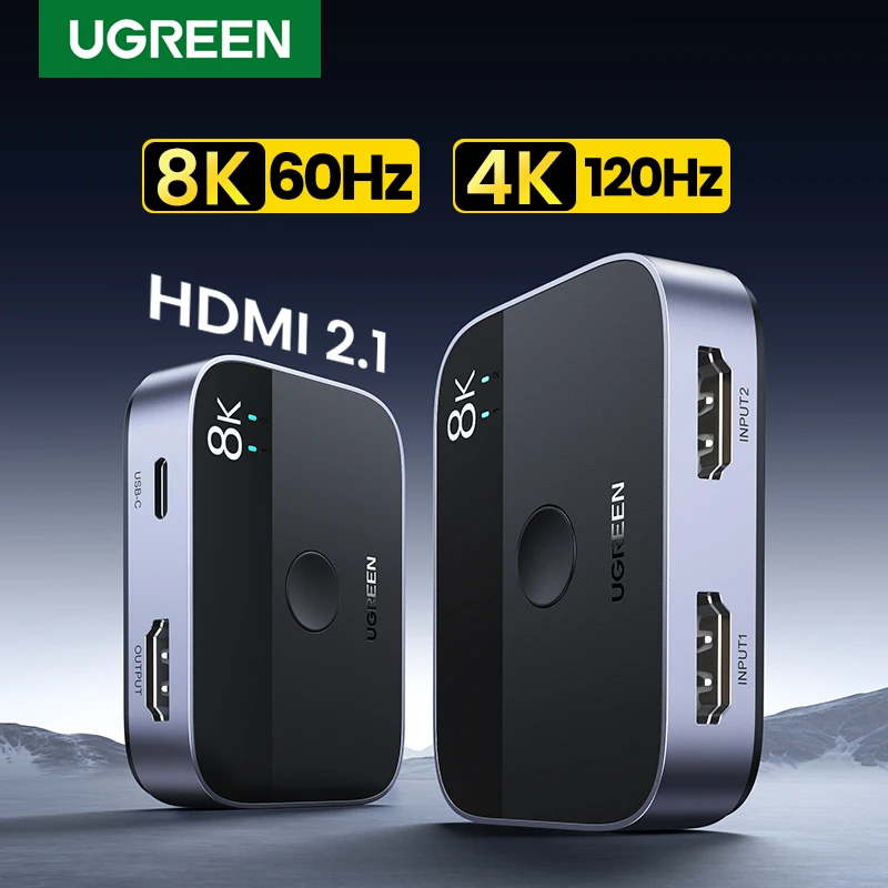 Сплиттер UGREEN HDMI 2,1 переключатель 8K 60 Гц 4K120Hz 2 в 1 выход для ТВ Xiaomi Xbox серии X PS5 HDMI-совместимый монитор HDMI переключатель