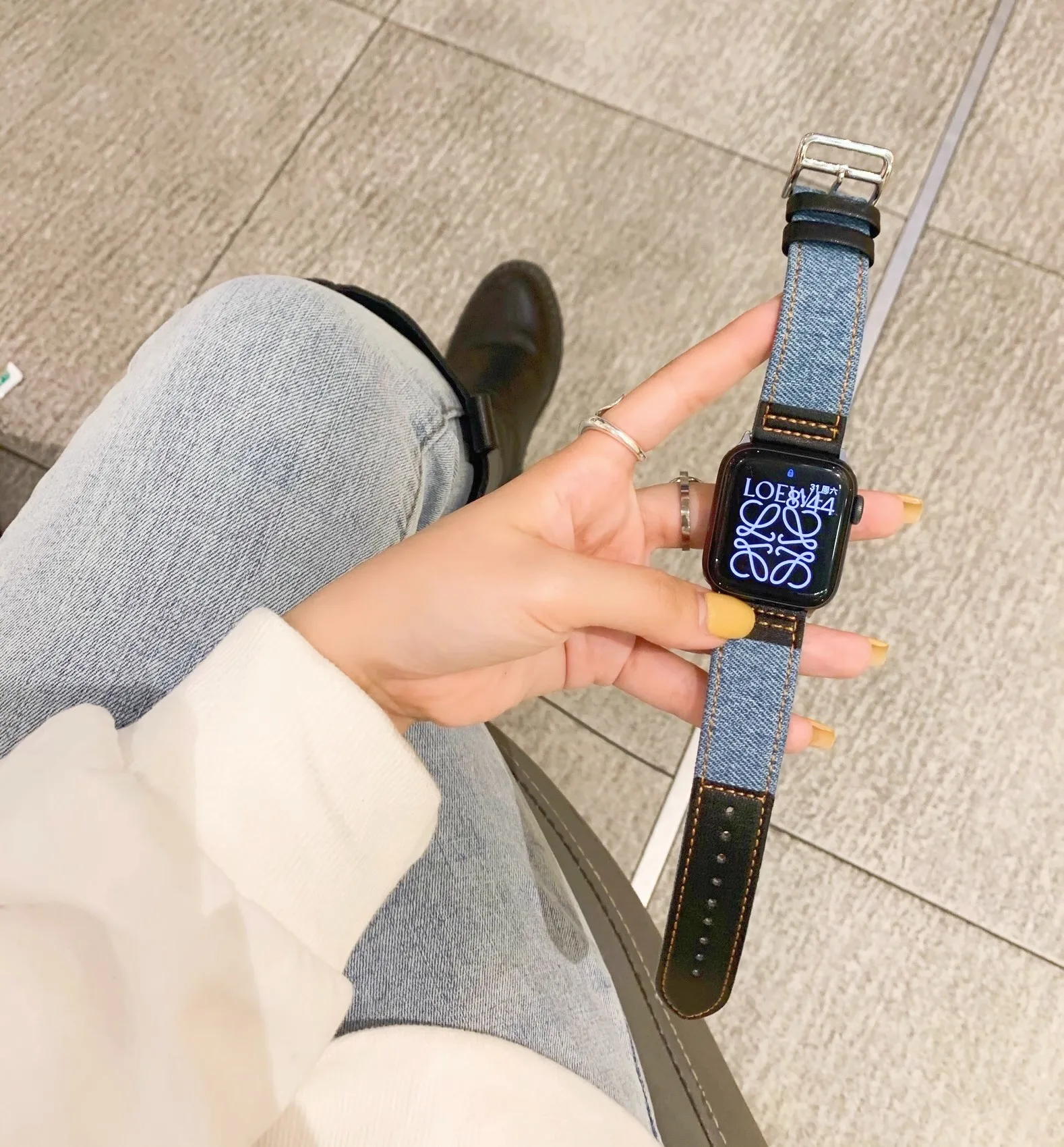 Джинсовый кожаный ремешок для iWatch Band Ultra 49 мм деловой спортивный ремешок для Apple Watch SE 40 мм 45 44 мм серия 8765432