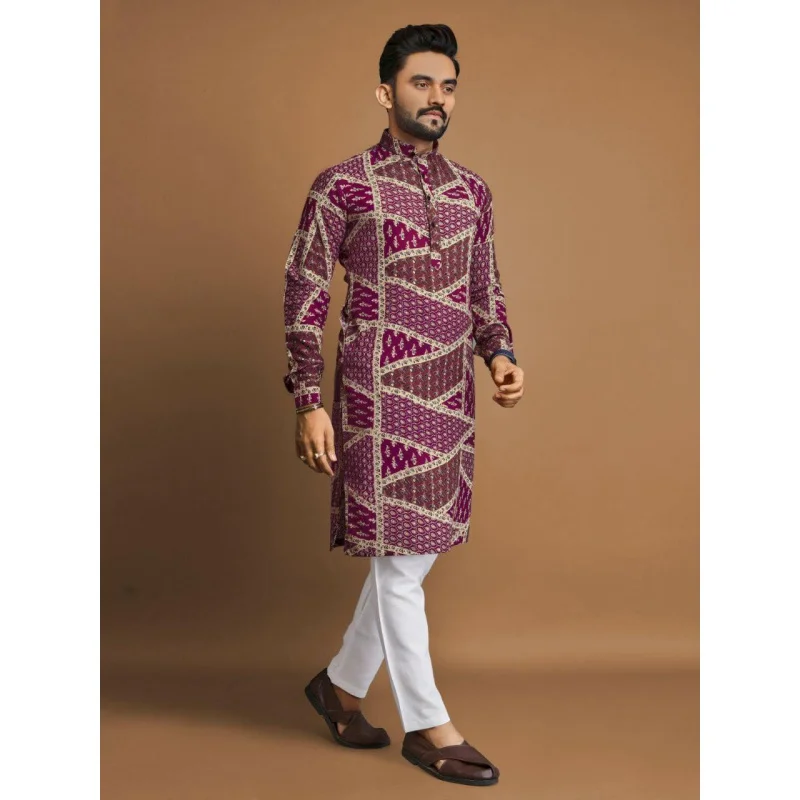 Мужской цифровой печатный Kurta Vardha, обычный воротник-стойка, длинный, подходит для всех случаев, таких свадьба, Hari Raya Aidilfitri Мусульманская Мода