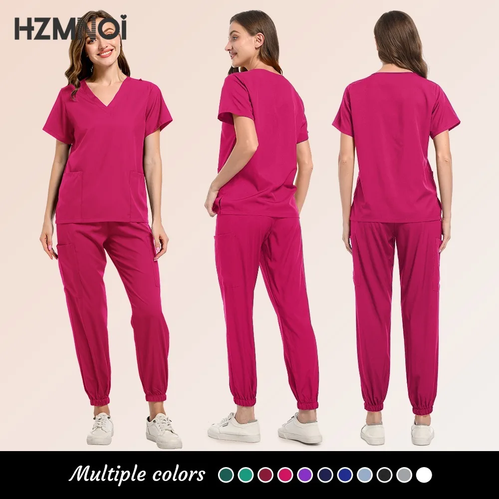 Фото Stretch Scrub Set Medical Uniform Health Service Scrub Tops with Pocket Pants Beauty Salon Workwear Surgery Doctor Nurse Unifor №2