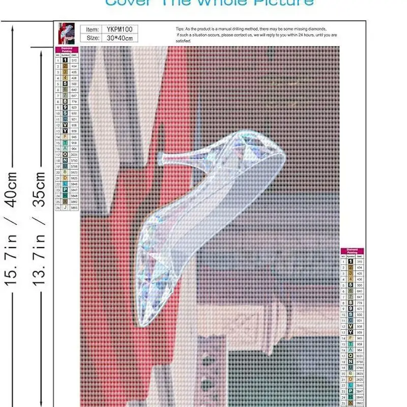 Фото 1 шт. 5D DIY Full Drill Diamond Painting Kit, сверкающие стеклянные тапочки Золушки на королевской красной ковровой дороге, хрустальный высокий каблук Gem Art Rh №2