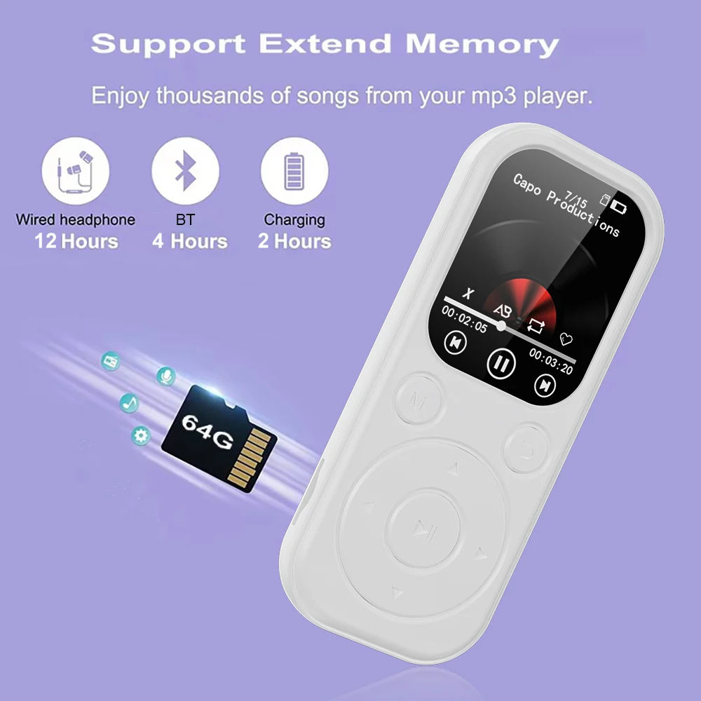 Фото MP3-плеер Bluetooth, порт Type-C для быстрой зарядки, версия Bluetooth 5.4, расширяемая карта памяти, музыкальный плеер, FM-запись, электронная книга №5
