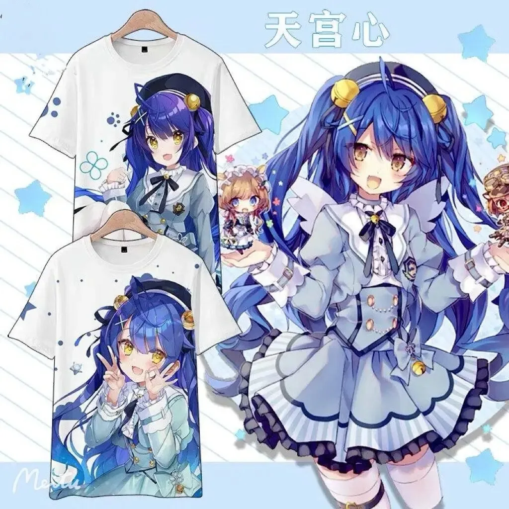 Vtuber amamiya kokoro 3d, модная летняя рубашка с вырезом, популярная уличная одежда, размера плюс 2024
