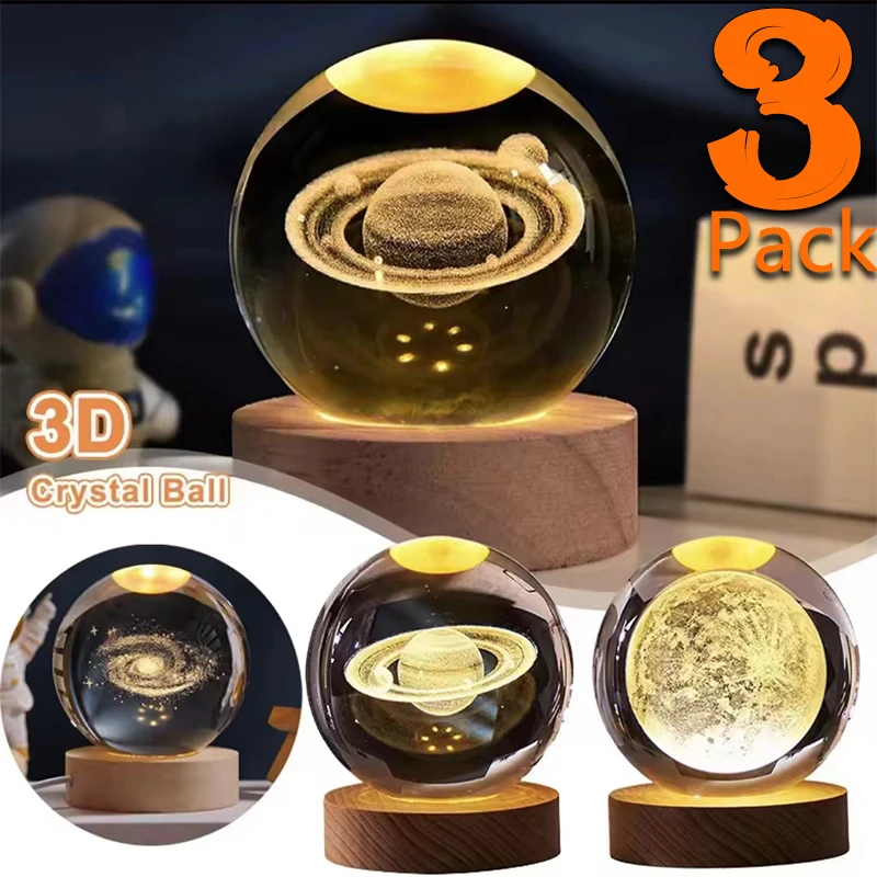 Уникальная 3D хрустальная лампа с галактикой и планетарными проекциями, USB-ночник для уютной атмосферы, плазменный шар