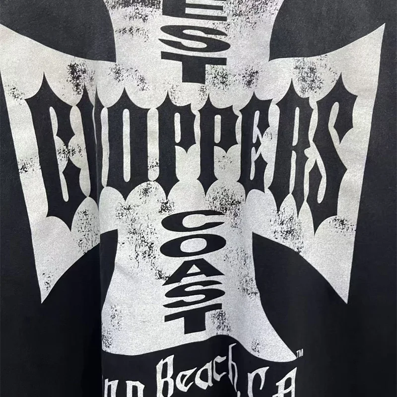 Фото 25FW Мужская и женская футболка с длинным рукавом с рисунком West Coast Choppers, винтажная потертая черная свободная футболка с длинным рукавом, высочайшее качество №5
