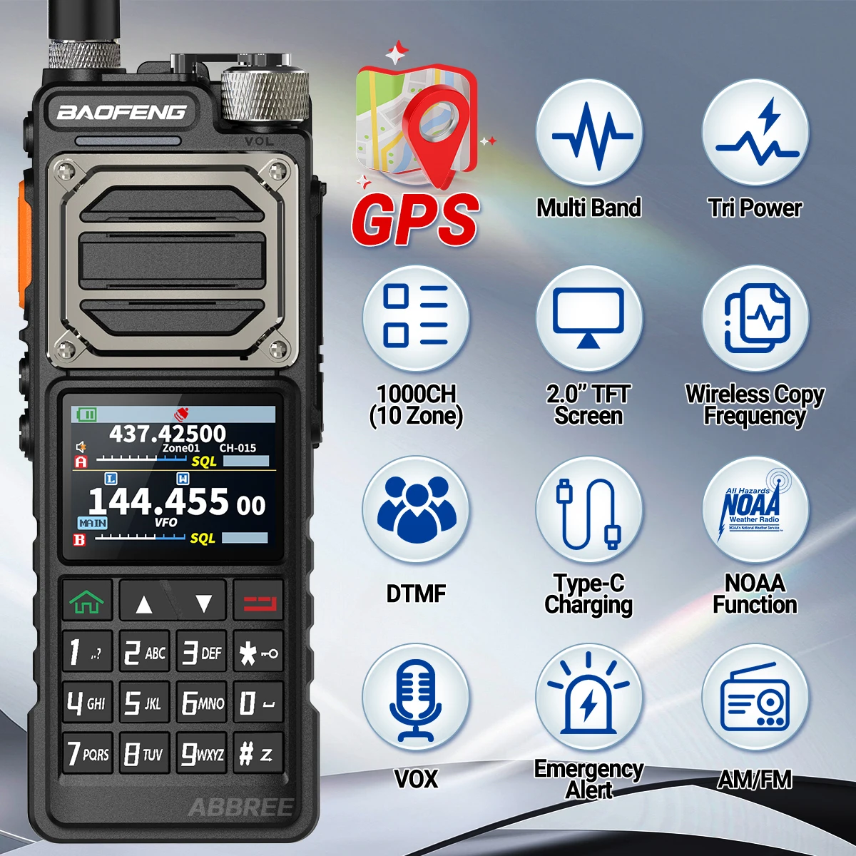 Фото BAOFENG UV-25 PRO GPS Walkie Talkie 10 Вт Многодиапазонное 1000-канальное зарядное устройство Type-C 5200 мАч для любителей UV-5R, двустороннее радиолюбитель для охоты №2