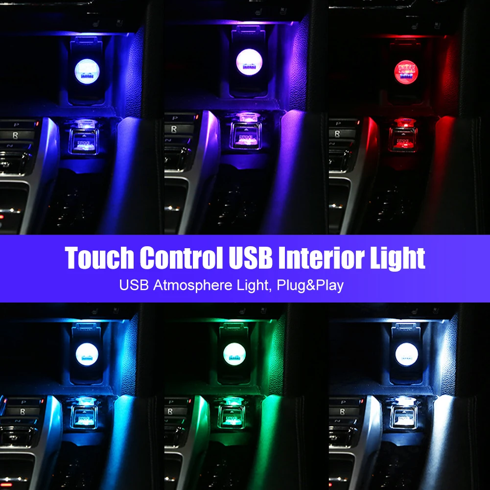 Фото Миниатюрный интерьер USB, дневное управление, изменение цвета автомобиля, светодиодная неоновая лампа, атмосферная лампа, автомобильное декоративное освещение с активацией звуком №3