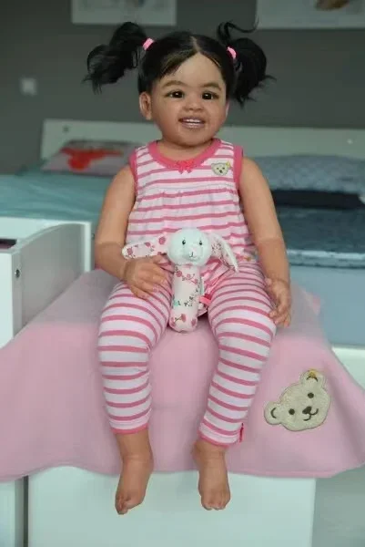 Фото SINO-BB Индивидуальные ограниченные поставки 28 дюймов Reborn Baby Shanti афро-американская кожа с корнями вручную волосами Рождественский подарок №2