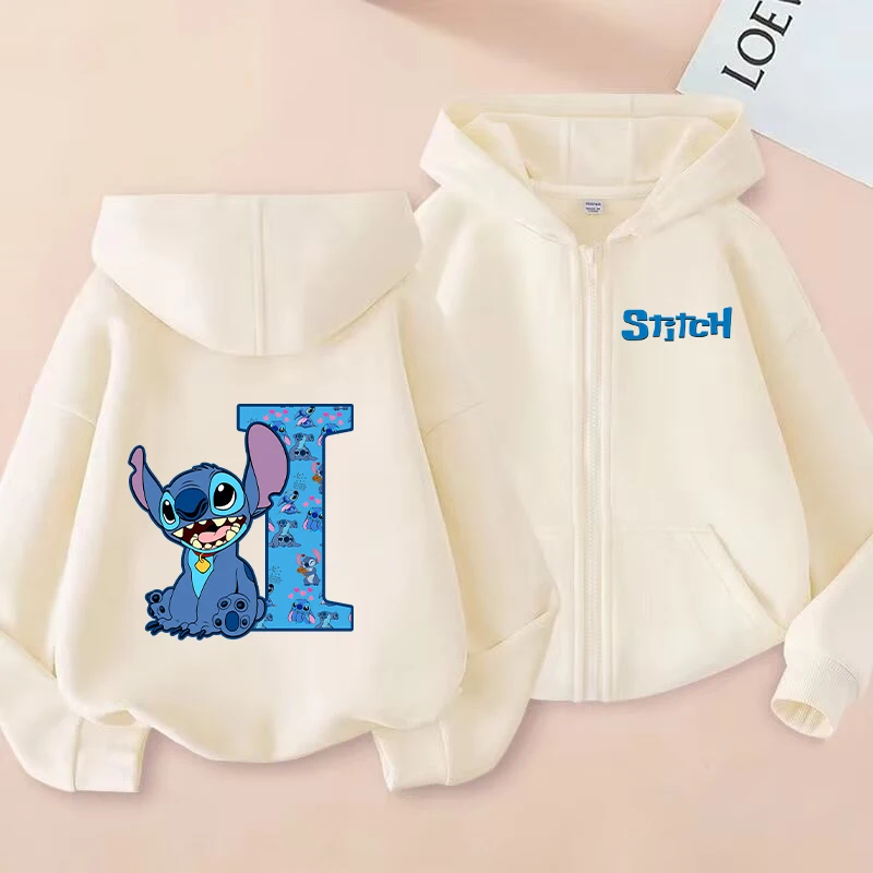 Фото Толстовки на молнии со стежком, детская куртка Disneys Kawaii с надписью A-Z для мальчиков и девочек, весенне-осенний кардиган с длинными рукавами, детская одежда, подарок №3