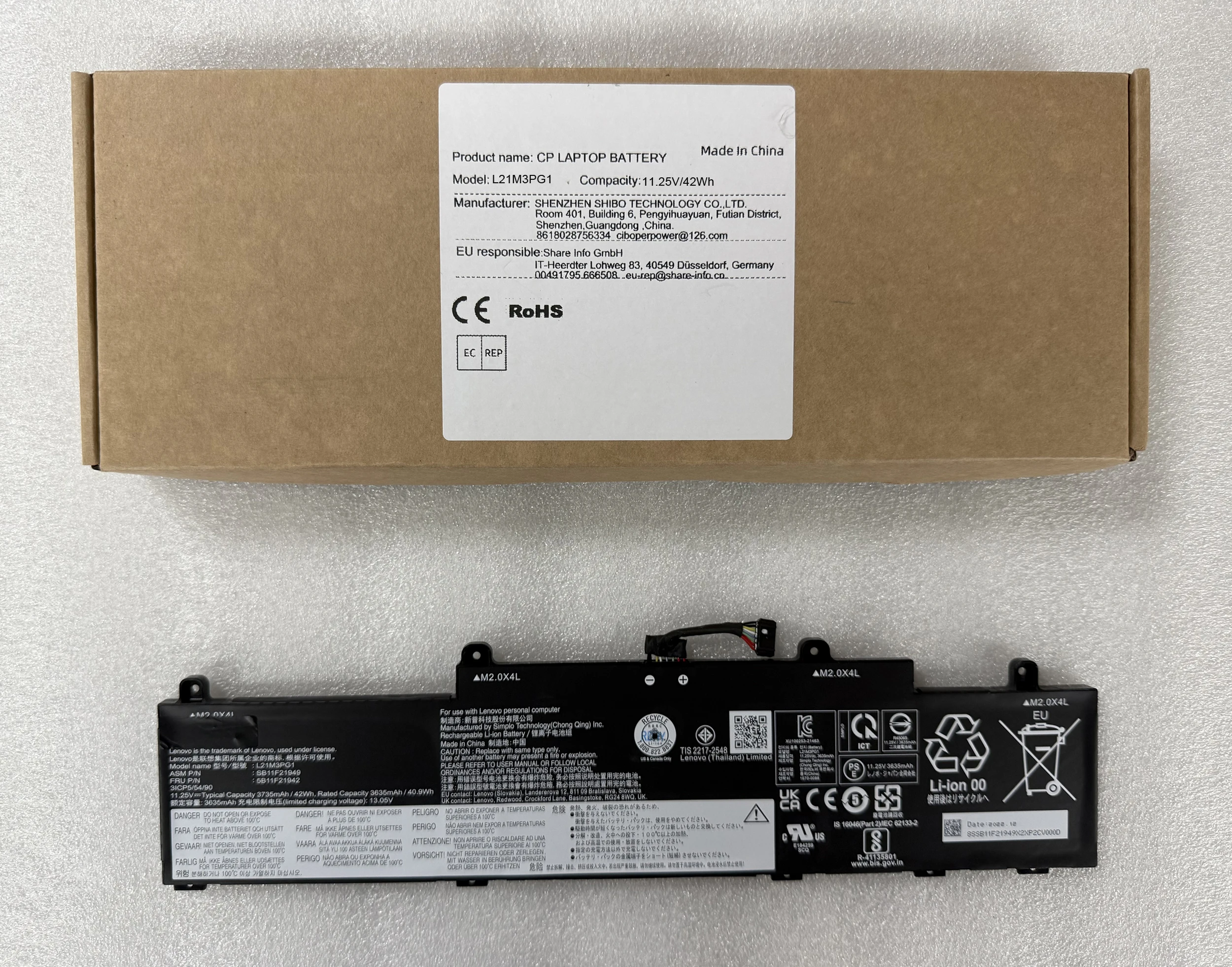 Аккумулятор для ноутбука CP L21L3PG1 L21D3PG1 L21L3PG1 L21M3PG1 для ноутбука ThinkPad L14 Gen 3 L15 Gen 3 серии 11,25 В42 Втч 3735 мАч (art.: 3920d1c08107d) - 3920d1c08107d