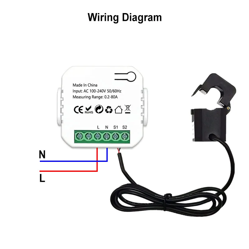 Фото 80A Tuya WiFi Zigbee Smart Energy Meter 2CH Датчик тока Зажим Дистанционное управление КВтч Электрическая статистика Монитор мощности AC100-240V №2