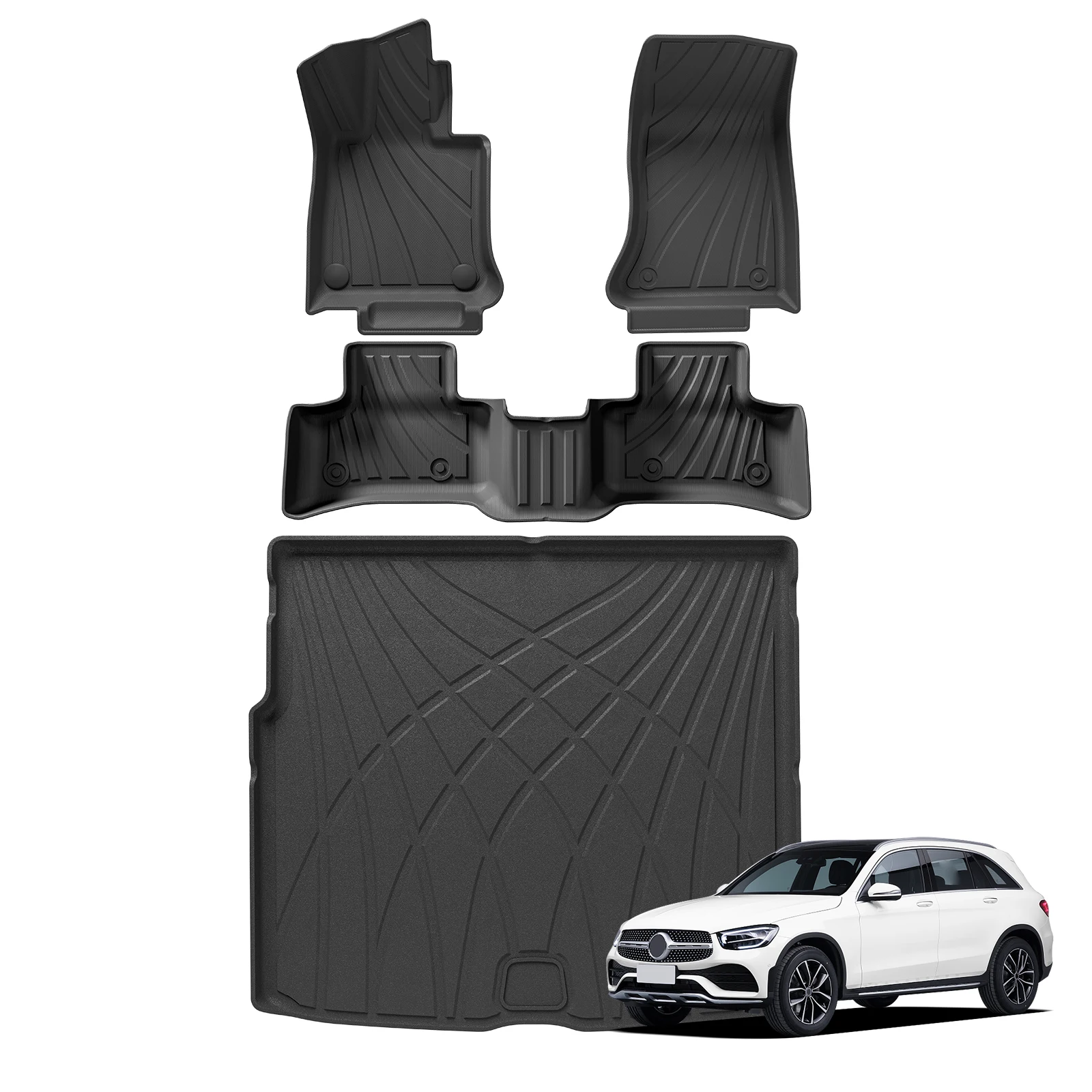 Автомобильные коврики для Benz GLC 2023 2024 5-местные аксессуары TPE 3D Коврик в багажник Грузовой коврик для GLC 300 350e Набор ковриков для ног левый руль