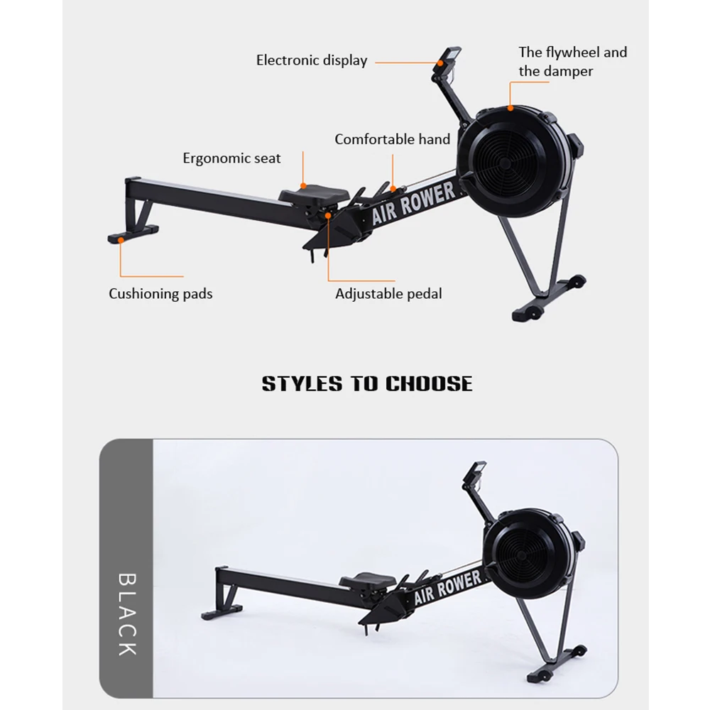 Фото Customized Logo Commercial Air Rower Gym Equipment with Iron Frame and Fan Iron Flywheel Rowing Machine with Monitor №4