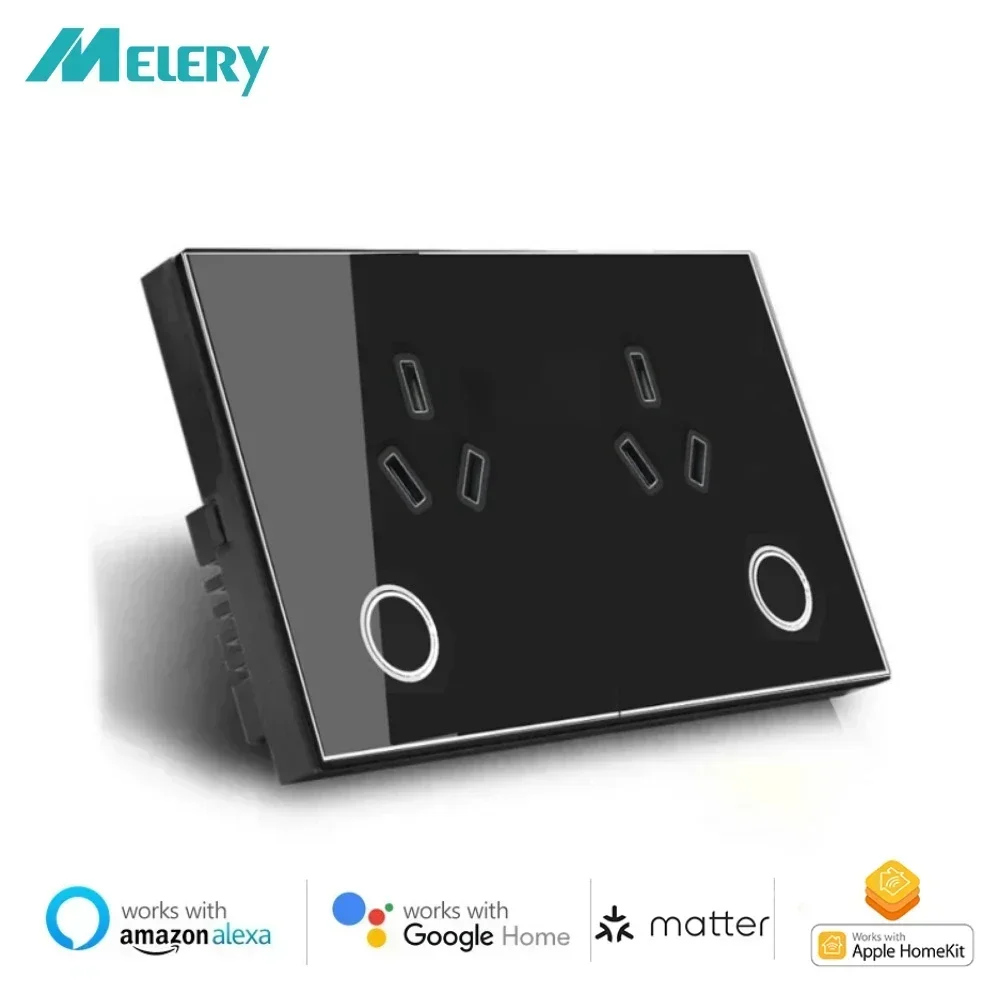 Melery Matter Smart AU электрическая розетка настенная розетка стеклянная панель голосовой пульт дистанционного управления, SmartThings Homekit Alexa Google Home