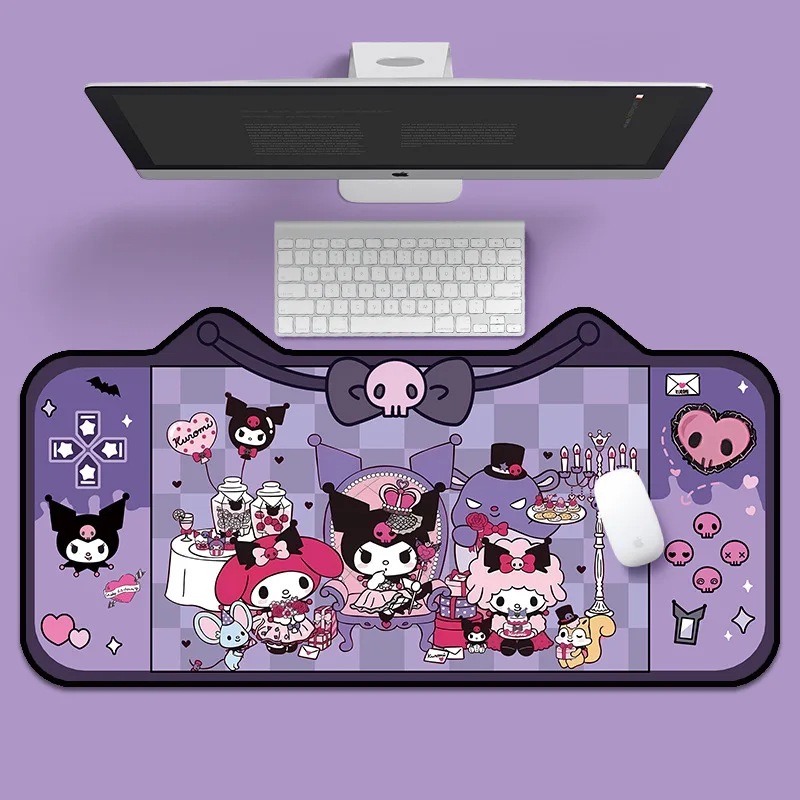 Коврик для мыши с мультяшным рисунком Kuromi Sanrio, мультяшный нескользящий износостойкий Настольный коврик для клавиатуры 0 мм, 900 х50 мм в стиле аниме