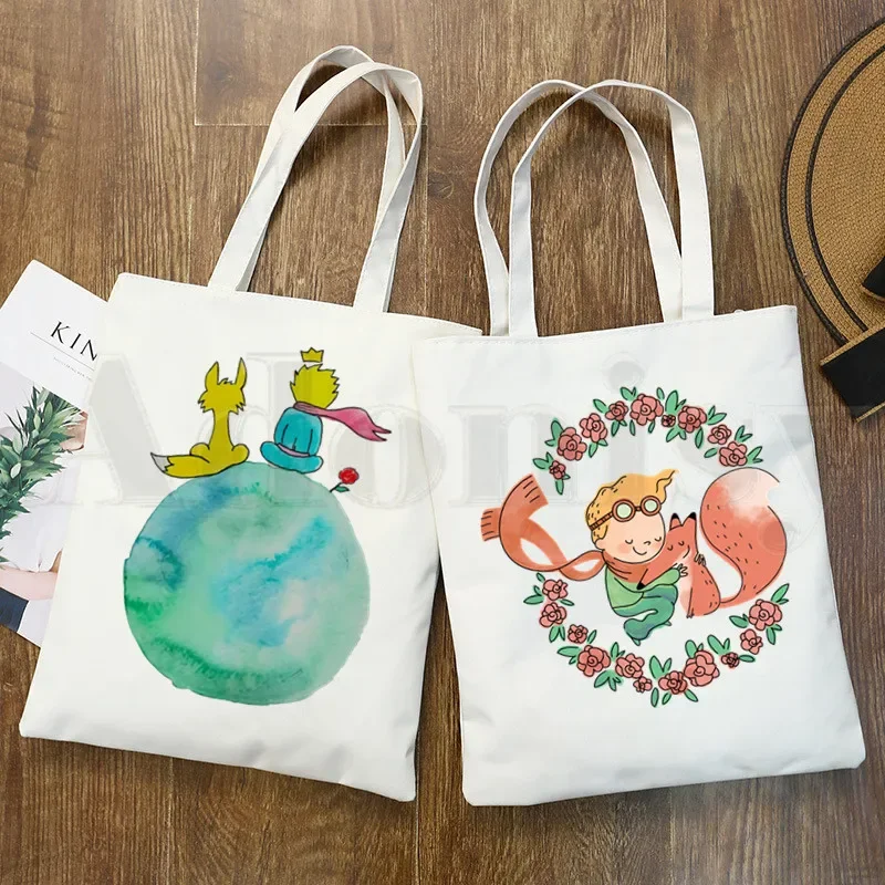 Фото Little Prince Art Beautiful Retro Pretty Unisex Handbags Custom Canvas Tote Bag Print Daily Use Reusable Travel Casual Shopping №5
