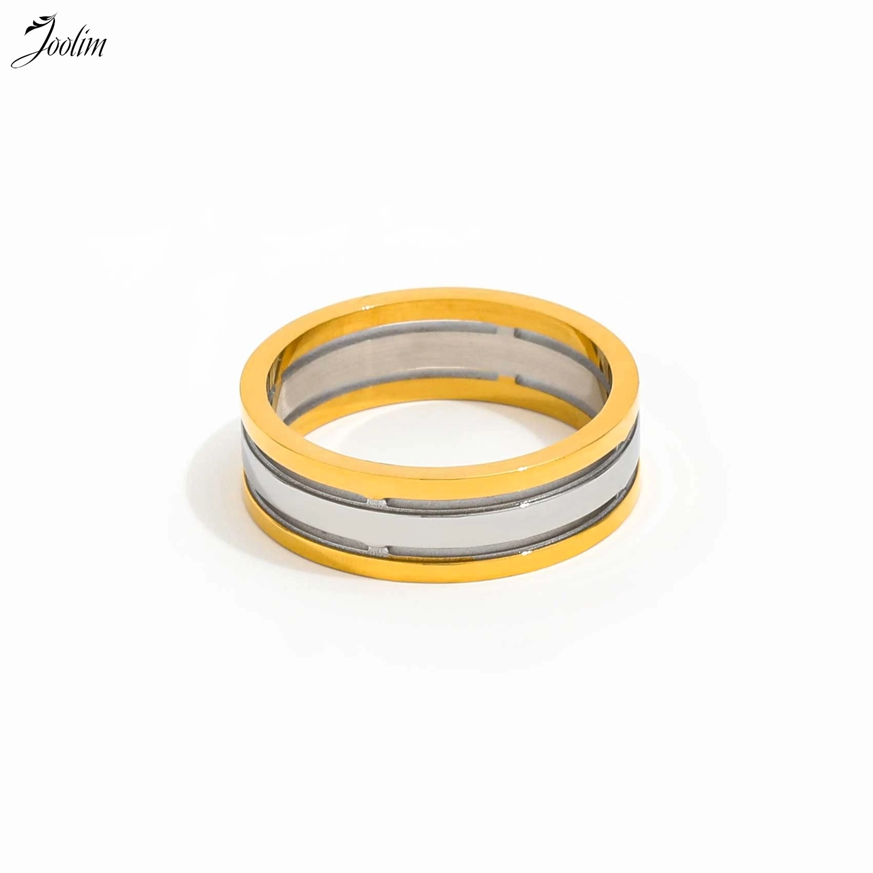 Joolim Jewelry hurtownia wysokiej klasy PVD wodoodporny hipoalergiczny moda dwukolorowy trzykolorowy pierścień ze stali nierdzewnej dla kobiet