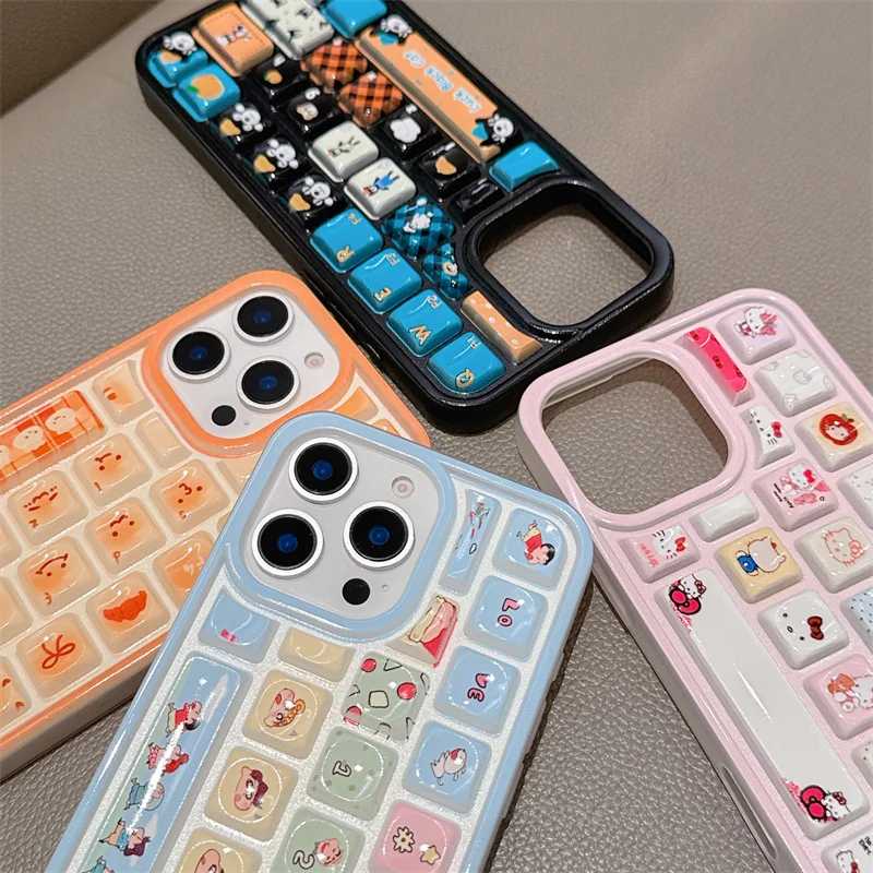 Фото For iPhone 16 Pro Max 15 14 13 12 Pro Max 14 Plus 3D Stereoscopic Cartoon Kitty Cream Jelly Bread Keyboard Phone Case Soft Cover №3