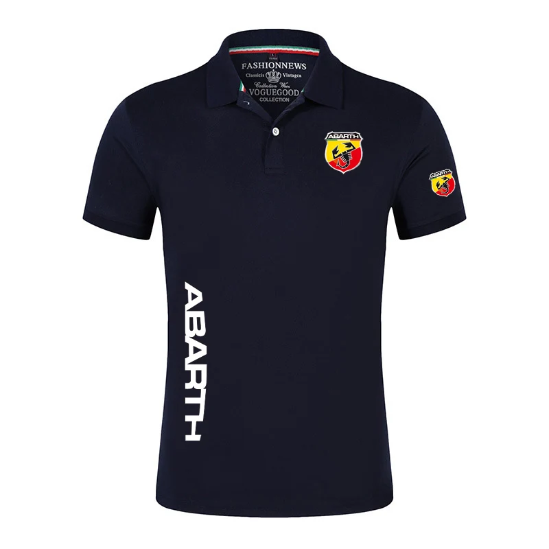 Новые летние мужские быстросохнущие пуловеры Abarth, рубашка-поло, украшение на пуговицах, с коротким рукавом, деловые повседневные модные топы с лацканами