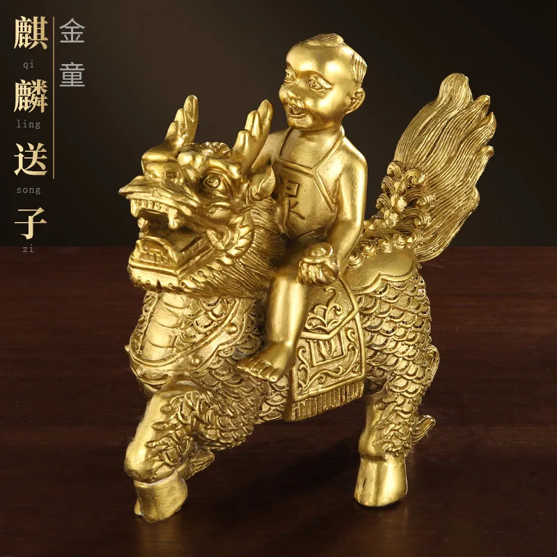 Фото Чистый подарок сына, латунные украшения Twin Qilin для домашнего офиса №4