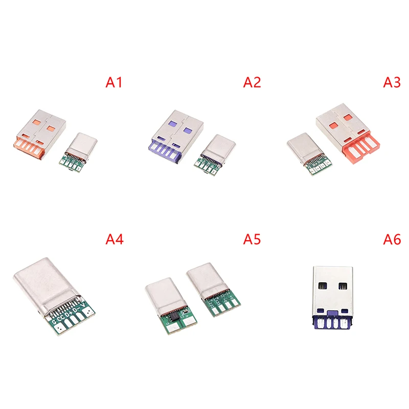 Фото Быстрая зарядка Type-C USB 65W 5A Разъем для сварки с 5-контактной печатной платой + 6-контактный разъем типа A для зарядки данных USB DIY OTG KIT №2