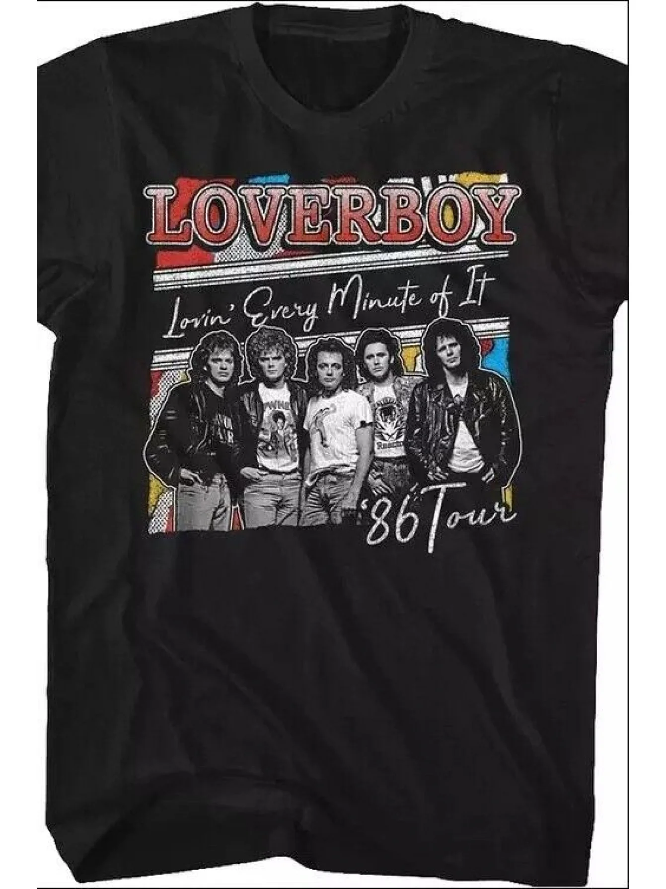 Loverboy Lovin' Every Minute of It Футболка с графическим рисунком Band Tour — черная футболка унисекс с короткими рукавами и ретро-рок-дизайном, Reg