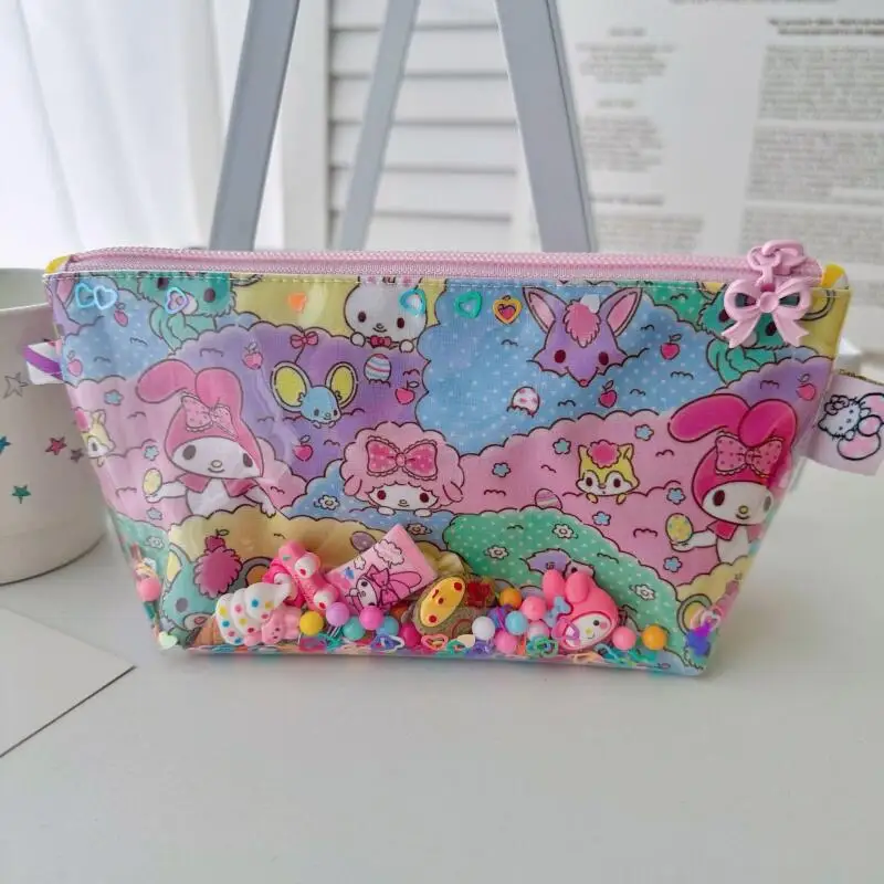 Фото Sanrio Hello Kitty ПВХ зыбучие пески прозрачный Diy бисер девушка удостоверение личности банковская карта сумка для хранения губная помада косметичка Рождественский подарок №5