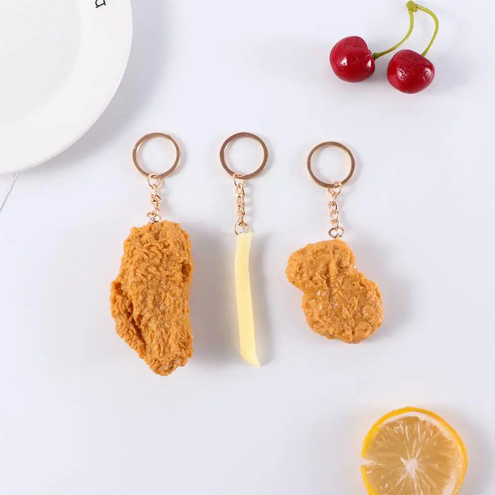 Фото Жареная курица, куриные наггетсы, жареные куриные ножки, картофель фри, брелки, брелоки, подвеска с едой, имитация еды, брелки №4