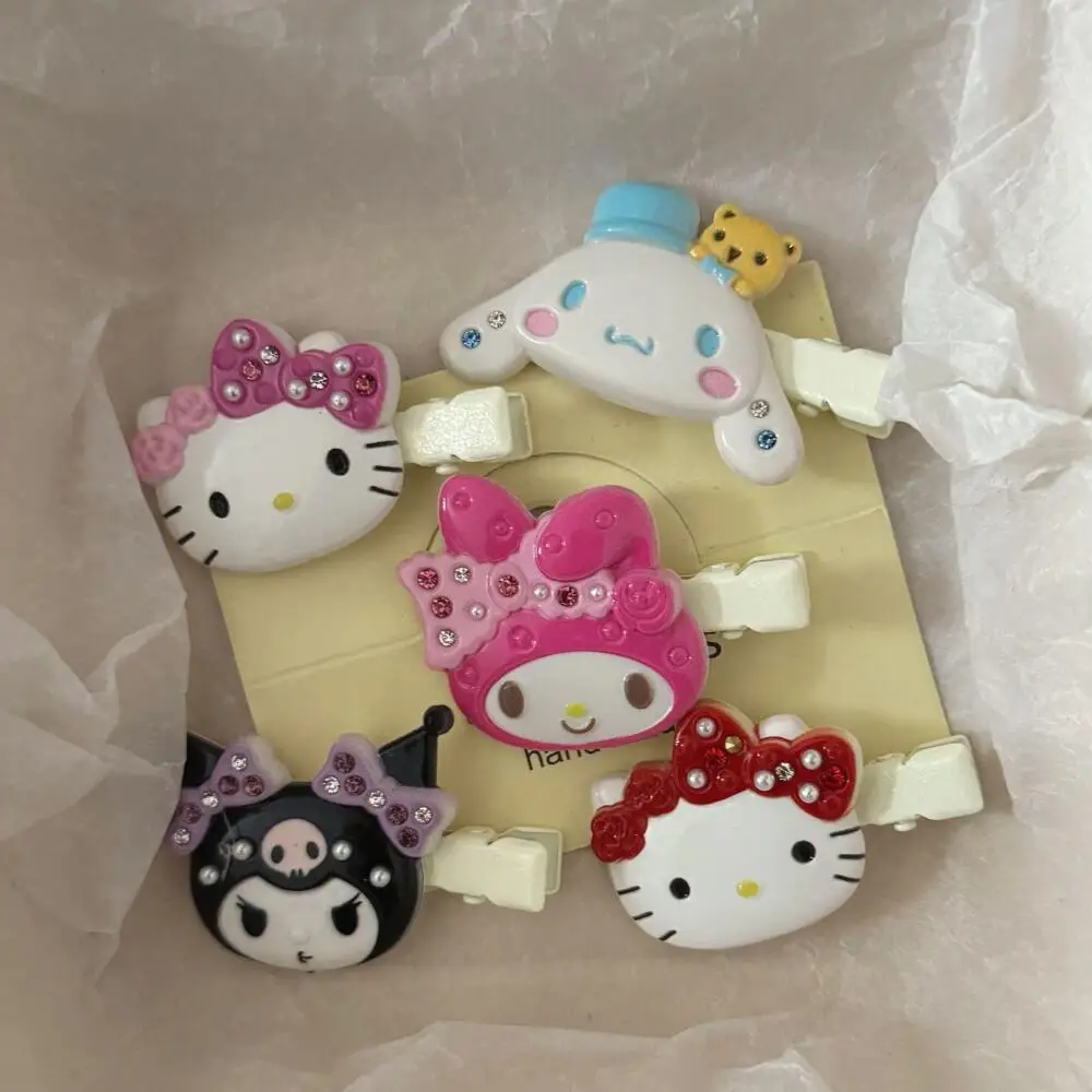 Фото Заколки для волос Sanrio Hello Kitty, блестящие розовые кристаллы My Melody Kuromi, женские аксессуары для волос, милый головной убор для девочек, зажим для челки, подарок №2