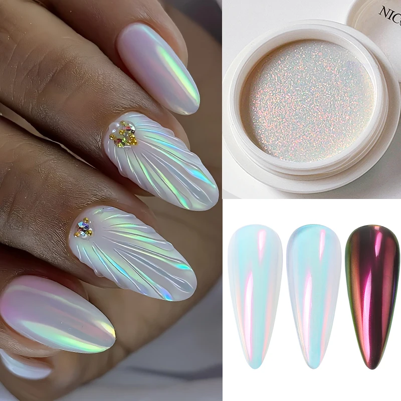 1 коробка Auroras Pearl Nail Powder Moonlight Mirror Metal Effect Nail Art Glitter White Rubbing Dust On Nail Art Decoration Manicur