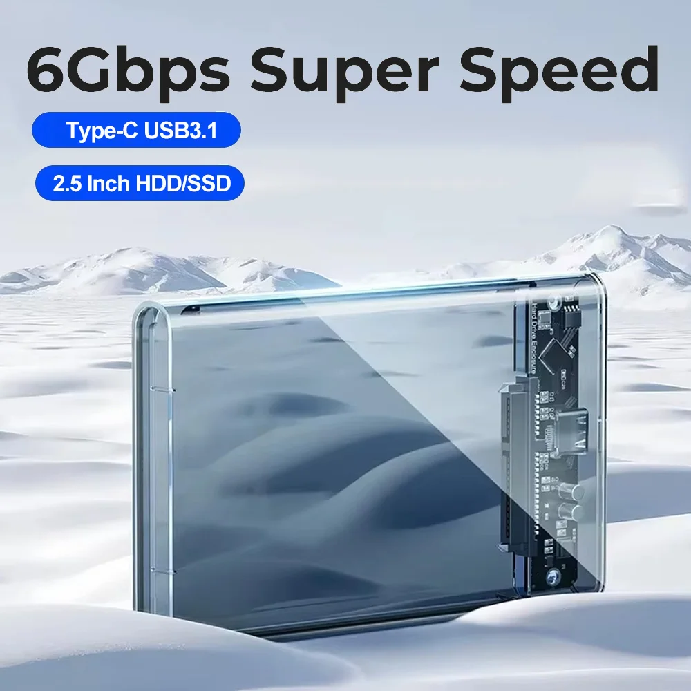 2,5-дюймовый HDD SSD-корпус SATA-USB 3.0 типа C Прозрачный 6 Гбит/с Макс. Корпус внешнего жесткого диска, совместимый с ноутбуком UASP SATA III