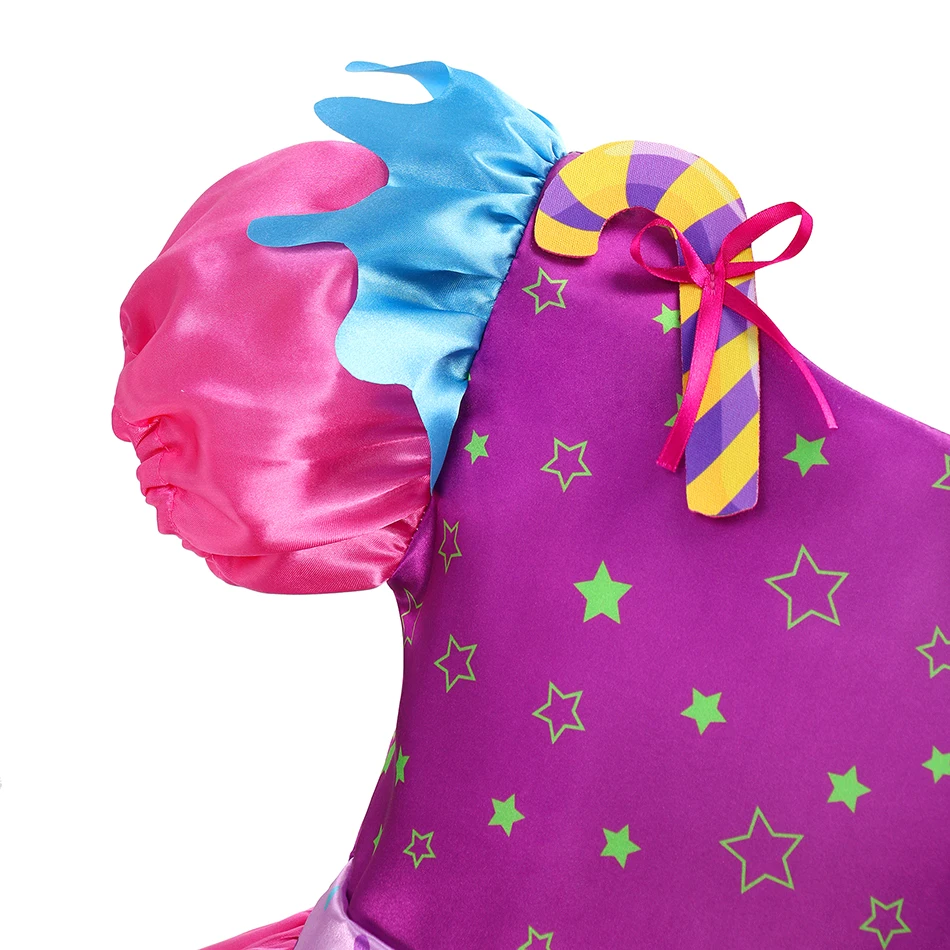 Фото Радужный костюм для девочек Purim, конфеты, детский косплей, платье принцессы с принтом леденцов и повязкой на голову, одежда для дня рождения №4