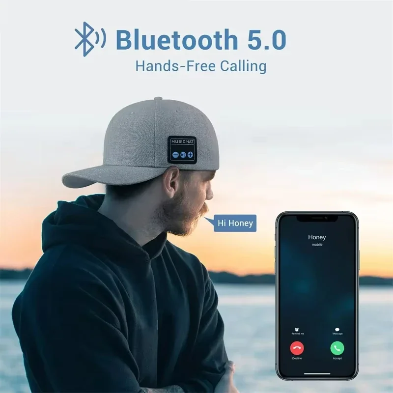 Фото Bluetooth спортивная музыкальная шляпа, наушники с двумя динамиками, беспроводные музыкальные наушники для бега с микрофоном, регулируемая бейсболка, умный динамик №5