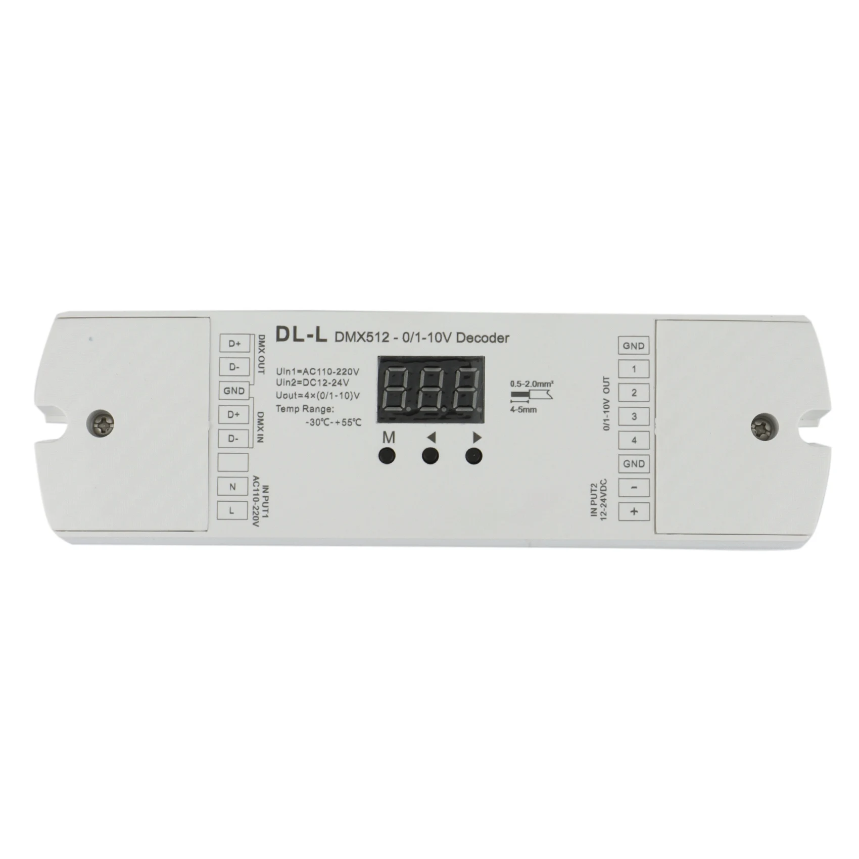 4-канальный преобразователь DMX512 в 1-10 В/0-10 В, вход 12–24 В постоянного тока, 4-канальный трансформатор сигналов с цифровым дисплеем DMX RDM DL-L