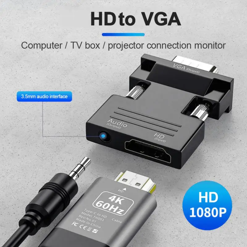 Портативный преобразователь с аудио Hd 1080p Vga в HDMI-совместимый ультра-маленький HDMI-совместимый конвертер мама-Vga папа 1080p