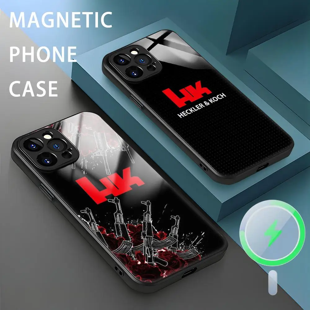 Чехол для телефона Luxury Goods H-Heckler Koch для iPhone 16, 15, 14, 13, 12, 11 X XR XS XSMAX 8 Plus Mini Pro Max, стеклянный магнитный чехол для телефона