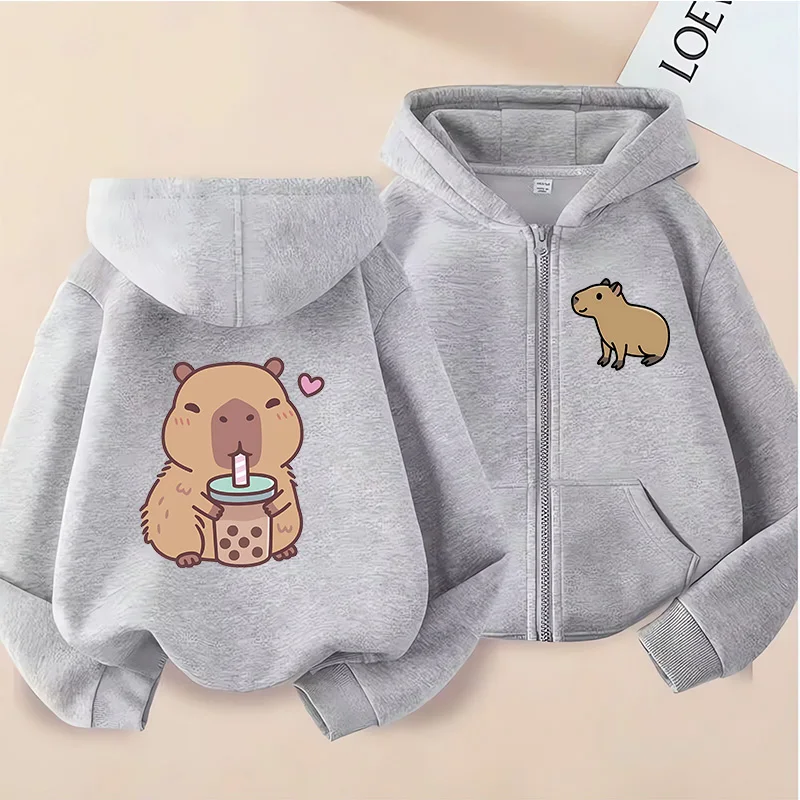 Фото Zip Up Hoodie Kawaii Kids Capybara Children's Hoodie Zipper Children Capibara Sweatshirt Manga Clothes Kid Girl Boy Top Hoody №4