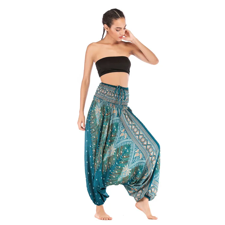 Богемные брюки женские Pantalones Mujer хиппи с высокой талией вискоза шаровары мешковатые бохо пляжная одежда для йоги Pour Femme Calca Feminina с принтом