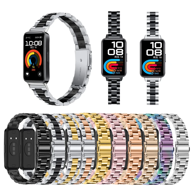 Ремешок для часов из нержавеющей стали для Huawei Band 10, металлический ремешок с тремя бусинами для Huawei Band 9 8 10, сменные аксессуары для браслета