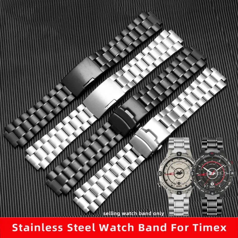 Ремешок для часов TIMEX T2N720 T2N721 TW2R55500 T2N721 T2N739 мужской, браслет для часов из нержавеющей стали 24*16 мм, с наконечником, серебристо-черный