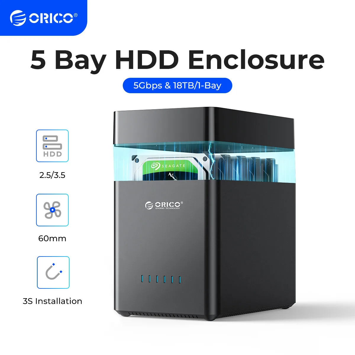 ORICO DS Series 5-слотный 3,5-дюймовый USB-корпус для жесткого диска Магнитный чехол для жесткого диска SATA-USB 3.0 для добычи альткойнов