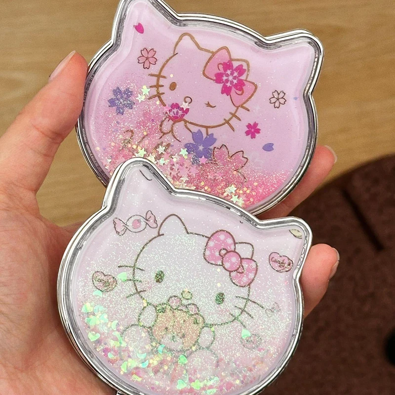 Зеркало для макияжа Kawaii двустороннее с блестками Hello Kitty