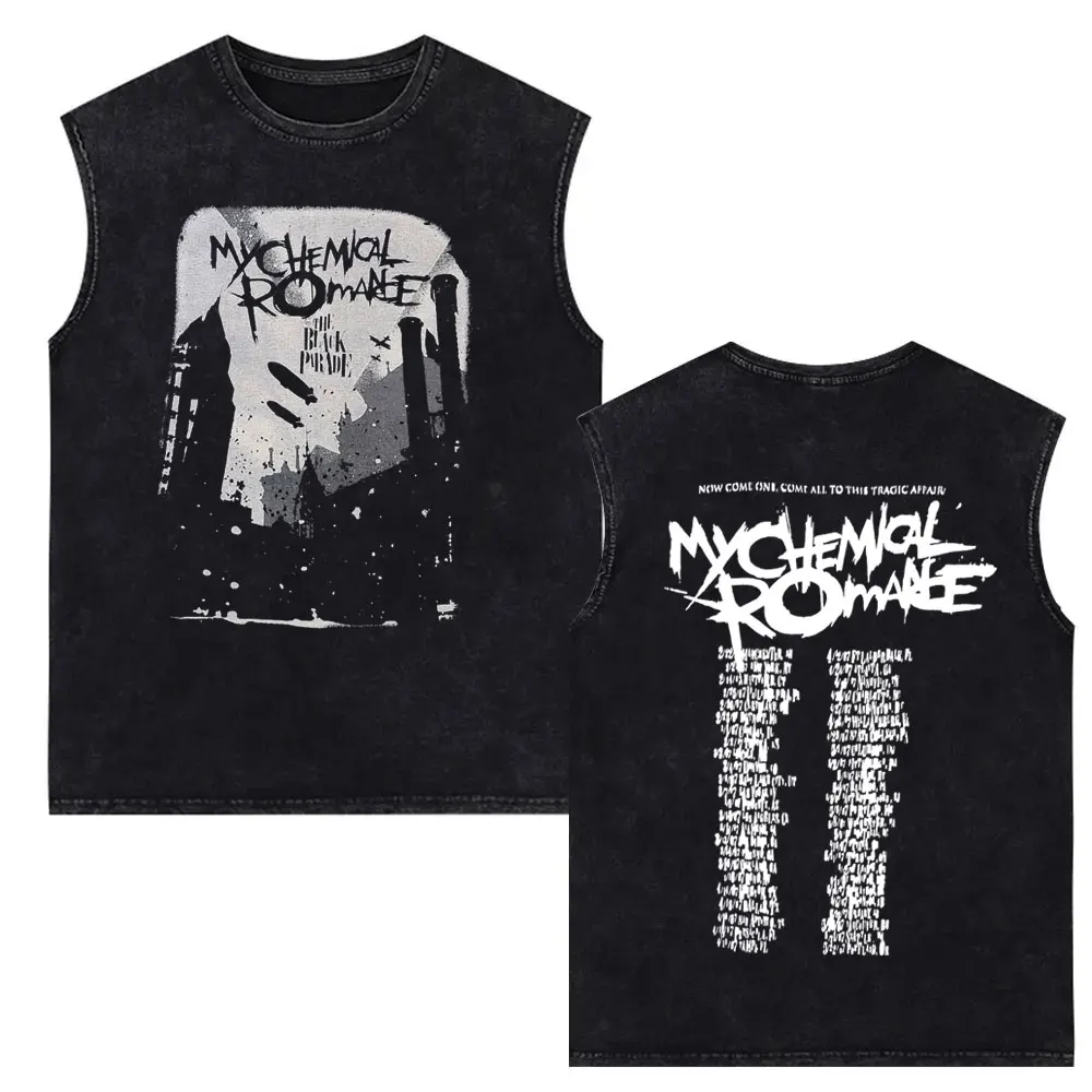 Фото Лидер продаж My Chemical Romance Well Carry on Washed Tank Tops Мужчины Женщины Винтаж Парад Панк Эмо Рок-группа Жилет без рукавов Футболка №2