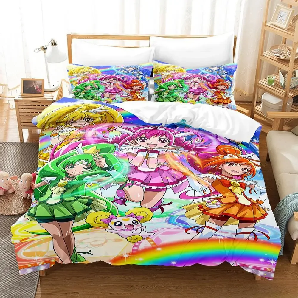Улыбка PreCure! Комплект постельного белья Single Twin Full Queen King Size Комплект постельного белья для взрослых и детей Комплекты пододеяльников для спальни с 3D принтом Kawaii Anime Bed