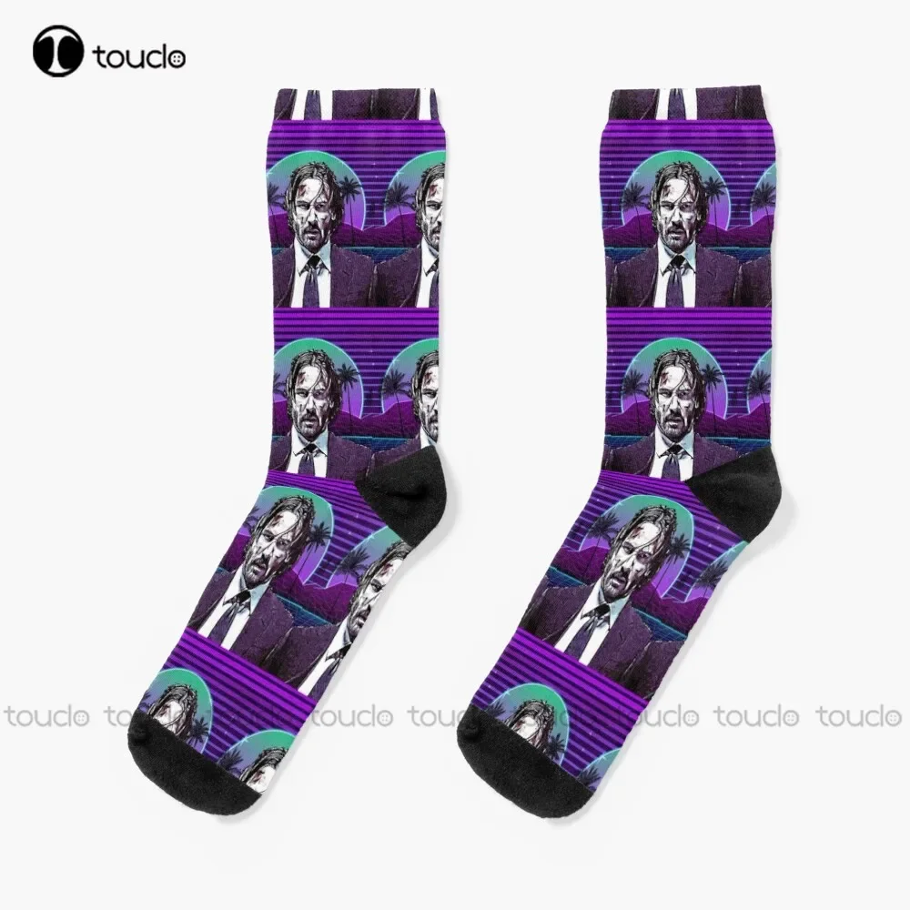 Jw John Wick Wick John Keanu Reeves Synthwave носки женские тренировочные носки Рождественский подарок на заказ унисекс для взрослых подростков молодежные носки