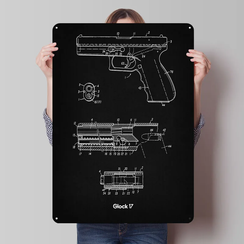Металлический плакат Glock 17, украшение для спальни, декор для гостиной, мужские металлические жестяные вывески на заказ для настенного художественного украшения, винтажный интерьер