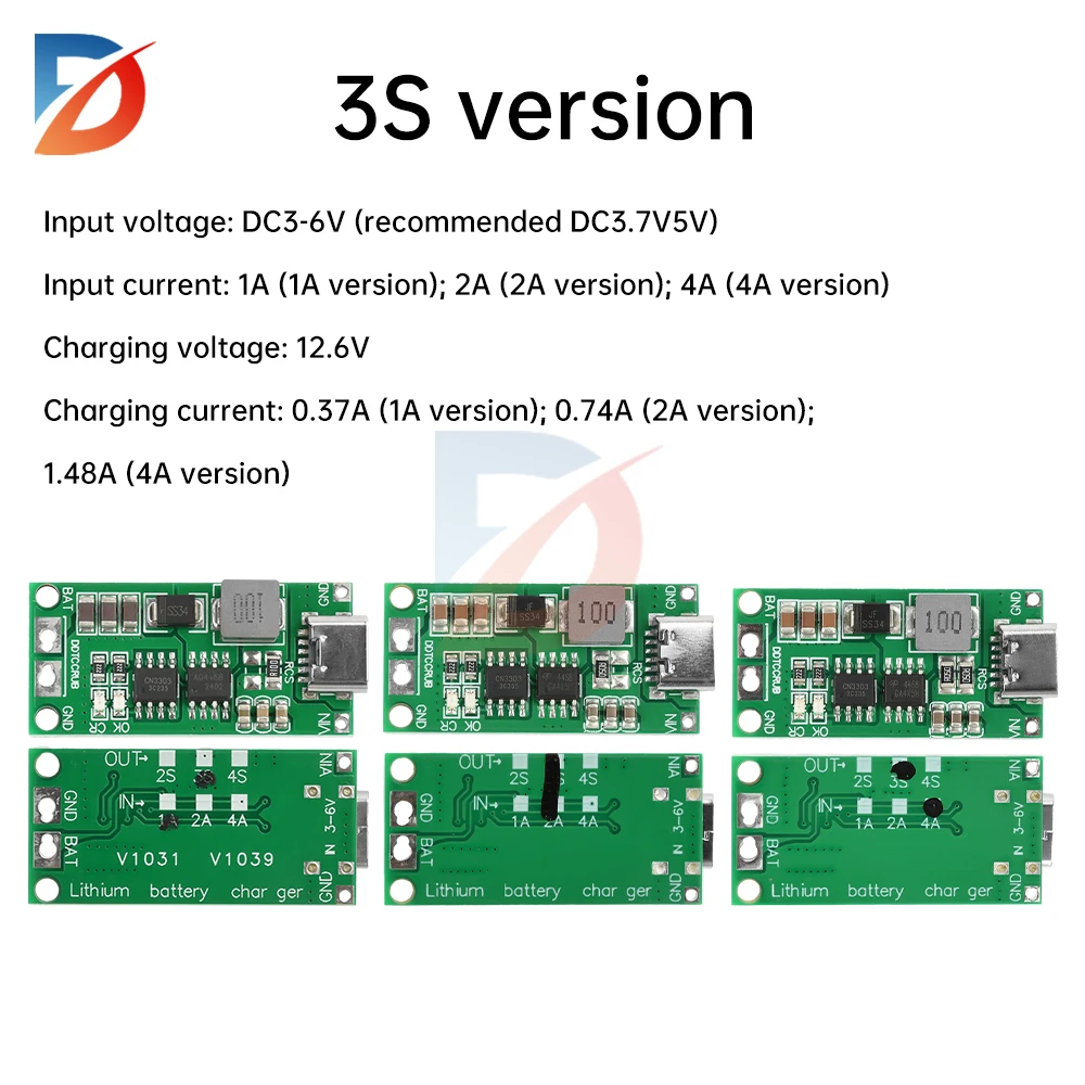 Фото Тип C BMS 2S 3S 4S 1A 2A 4A 18650 Плата зарядного устройства LiPo DC 3-6V Boost Module для модуля зарядного устройства LiPo №3